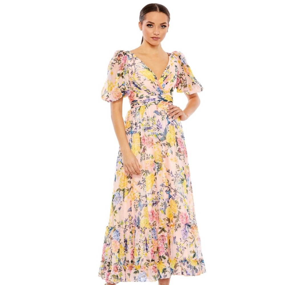Mac Duggal - size 20 - Puff Sleeve Foral Print Dress - NWT